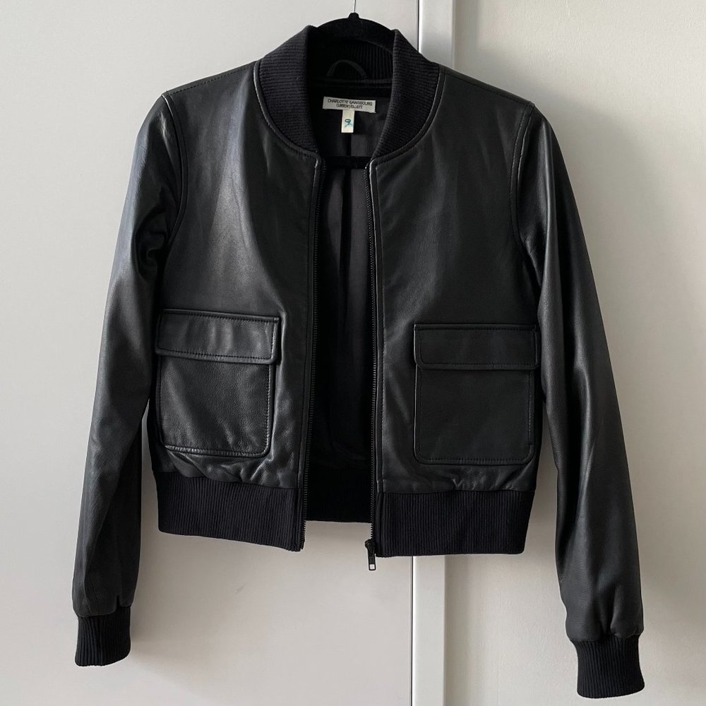 Charlotte Gainsbourg x Current Elliott Cropped Leather Bomber Jacket